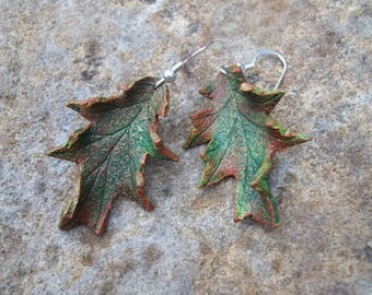 Leather Oak Leaf Autumn Earrings