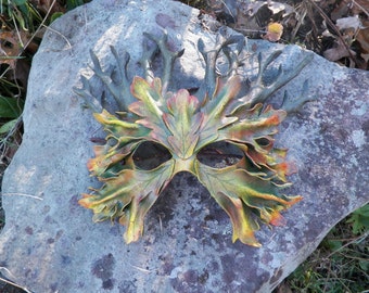 Autumn Wood King Leather Green man mask