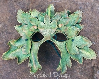 Hops Leaves Green Man hand made leather mask