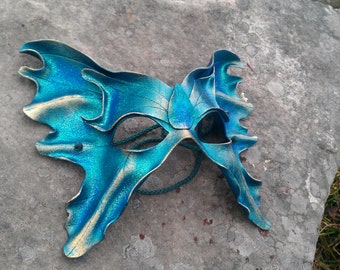 Leather Fairy mask in Teal