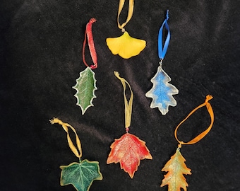 Sculpted Leather Leaf Ornaments Set of Six