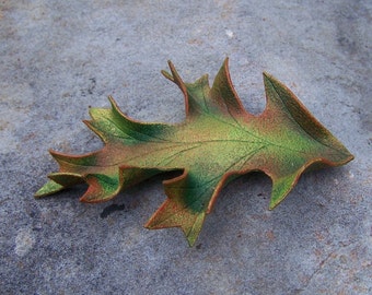 Leather Oak Leaf Hair Barrette in Autumn