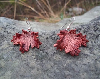 Red Leather Maple Leaf Earrings