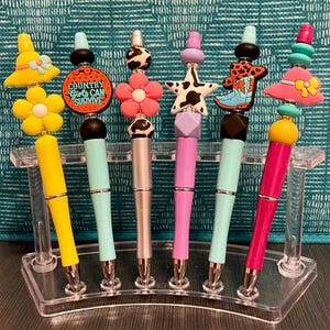 Cute Country-Themed Silicone Focal Beaded Pens – Cowboy Hat, Cow Print Star, “Country Girls Can Survive” & More! (Includes Extra Ink Refill)