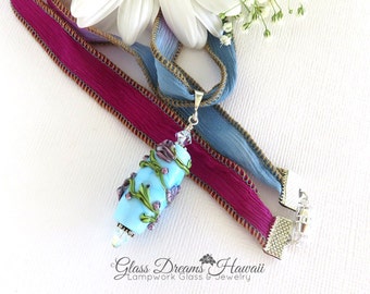Art Glass Pendant Handmade Lampwork Glass Flower Vine Glass Bead Necklace Romantic Glass Pendant For Someone Special