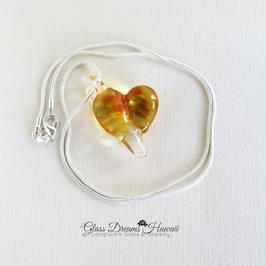 Art Glass Heart Necklace Boro Glass Lampwork Heart Pendant Handmade Lampwork Glass Heart Valentine Heart Necklace Romantic Heart Pendant image 4