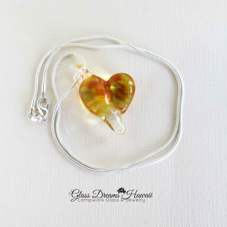 Art Glass Heart Necklace Boro Glass Lampwork Heart Pendant Handmade Lampwork Glass Heart Valentine Heart Necklace Romantic Heart Pendant image 4