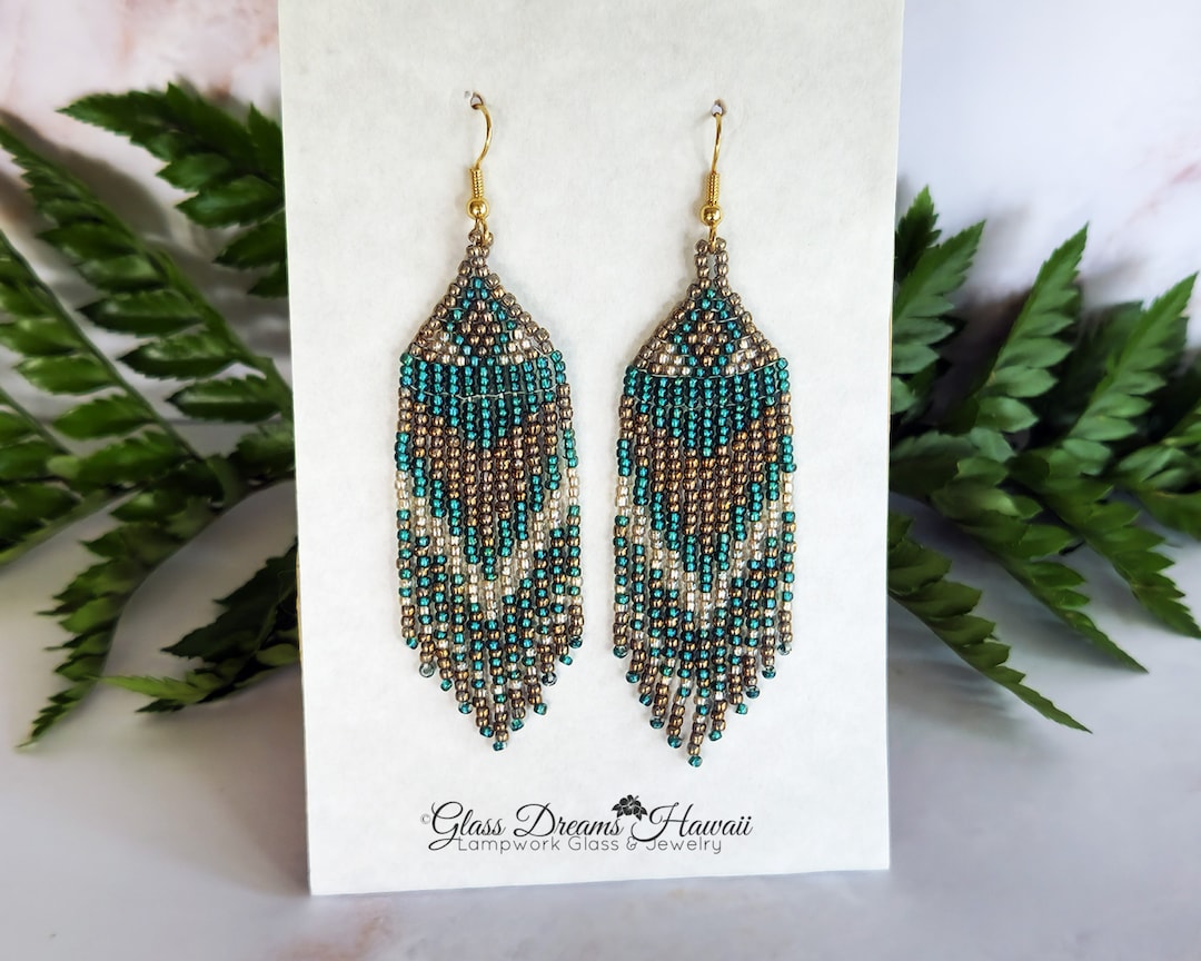 Boho Beaded Fringe Earrings Seed Bead Dangle Earrings Light as a ...
