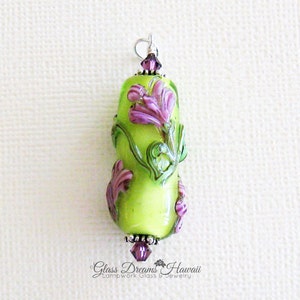 Lampwork Glass Bead Pendant Spring Pastel Floral Pendant Handmade Lampwork Glass Pendant Artisan Glass Pendant Gift For Someone Special image 3