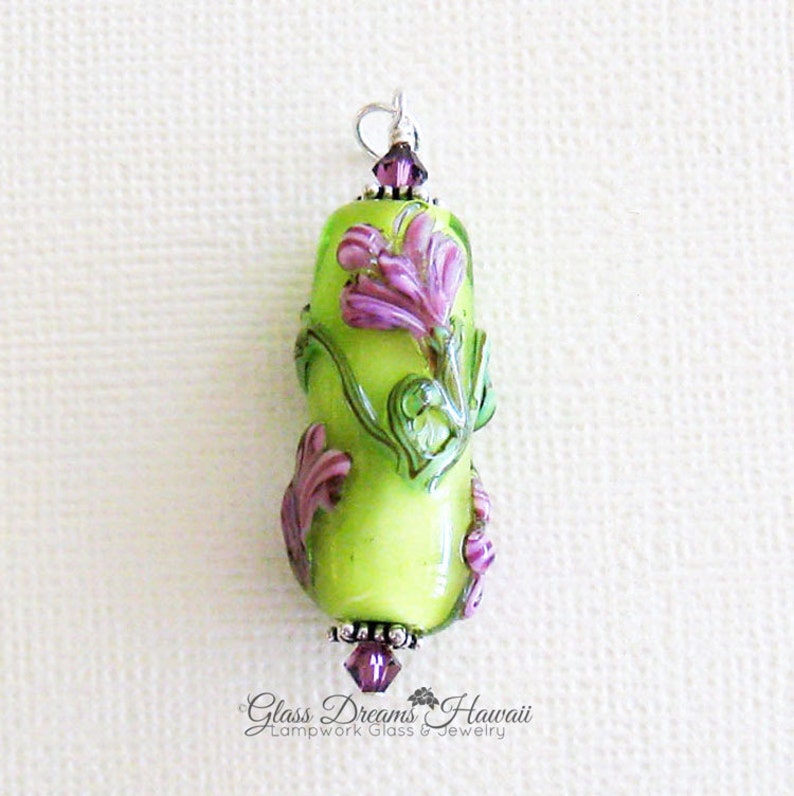 Lampwork Glass Bead Pendant Spring Pastel Floral Pendant Handmade Lampwork Glass Pendant Artisan Glass Pendant Gift For Someone Special image 3