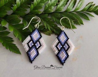 Geometric Beaded Dangle Earrings Diamond Shape Drop Earrings Stylish Dangle Earrings Hand Beaded Drop Earrings Statement Earrings