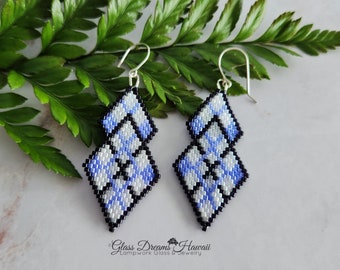 Beaded Double Diamond Dangle Earrings Geometric Beaded Earrings Hand Woven Beads Light as a Feather Styish Earrings Gift Ideas