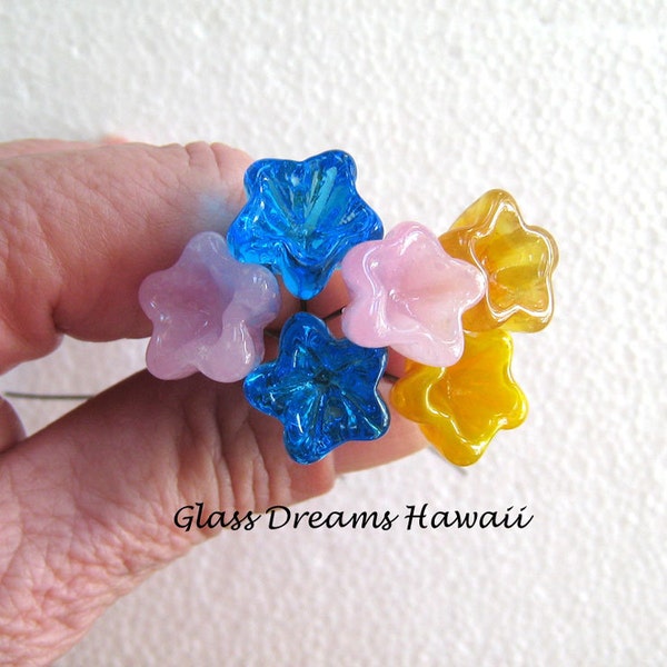 Glass Bellflower Headpins (6),  Handmade Lampwork Glass Beads, Hawaii Lampwork Glass, Colorful Glass Headpins, Jewelry and Craft Supplies