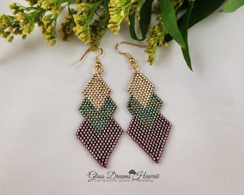 Beaded Geometric Shape Dangle Earrings Hand Beaded Drop Earrings All Occasion Jewelry Statement Earrings Fashion Jewelry image 4