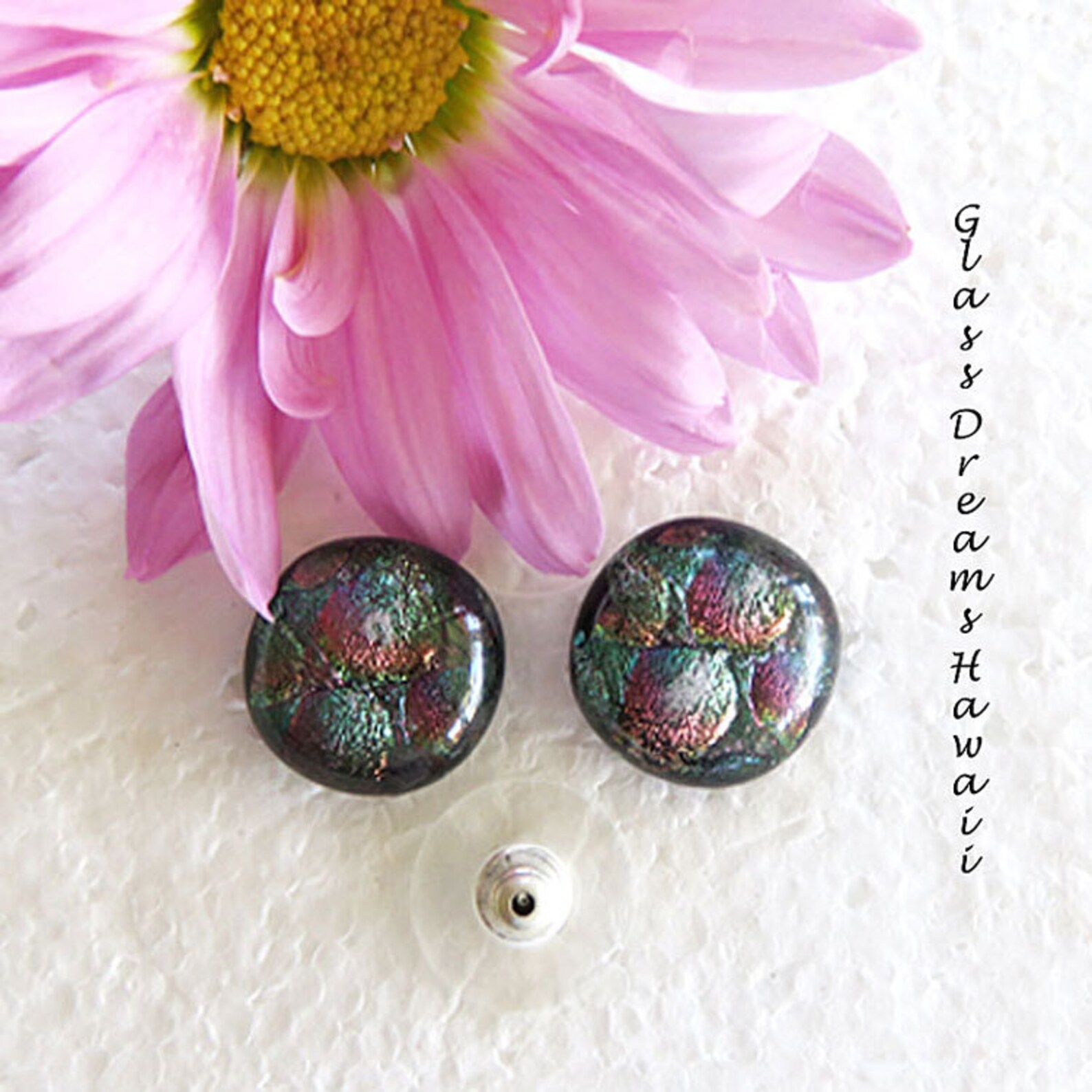 Mosaic Glass Stud Earrings Hawaii Handmade Jewelry Dichroic Etsy