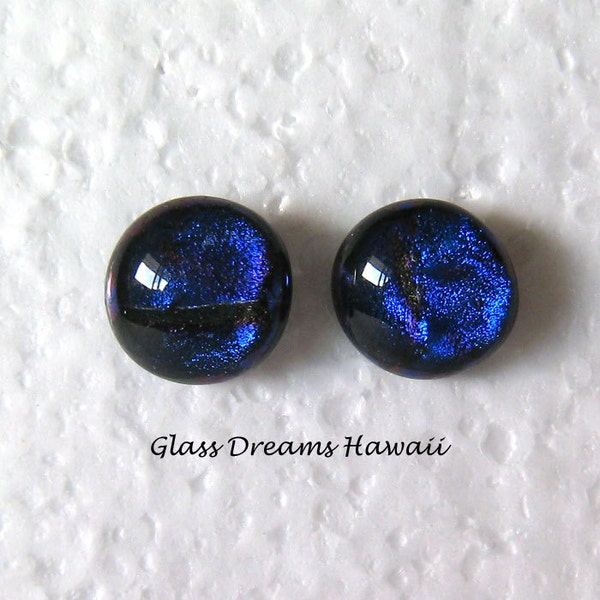 Dichroic Stud Earrings – Fused Glass Studs -  Blue Indigo - Surgical Steel Posts