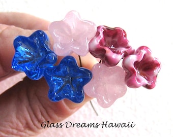 Lampwork Glass Headpins (6), Handmade Glass Bellflower Headpins, Hawaii Lampwork Glass, Colorful Glass Flower Headpins, Jewelry Supplies