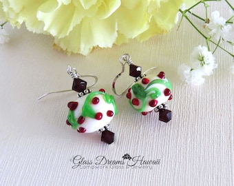 Christmas Dangle Earrings, Handmade Lampwork Jewelry, Festive Holiday Earrings, Swarovski Crystals, Sterling Silver, Gifts For Her