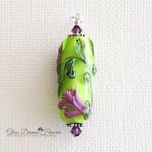 Lampwork Glass Bead Pendant Spring Pastel Floral Pendant Handmade Lampwork Glass Pendant Artisan Glass Pendant Gift For Someone Special image 4