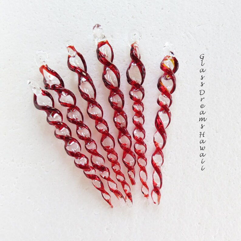 Handmade Glass Icicles 6 Red & Clear Lampwork Icicle Etsy