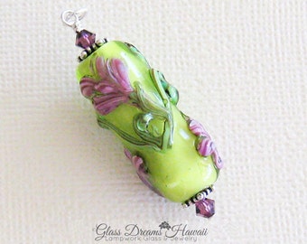 Lampwork Glass Bead Pendant Spring Pastel Floral Pendant Handmade Lampwork Glass Pendant Artisan Glass Pendant Gift For Someone Special