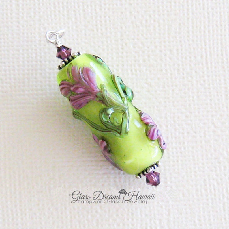 Lampwork Glass Bead Pendant Spring Pastel Floral Pendant Handmade Lampwork Glass Pendant Artisan Glass Pendant Gift For Someone Special image 1