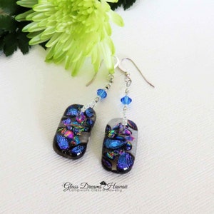 Fused Glass Drop Earrings, Dichroic Glass Dangle Earrings, Sparkling Glass Dangle Earrings. Art Glass Jewelry, Handmade Fashion Earrings image 5