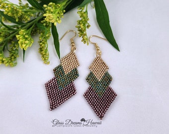 Beaded Geometric Shape Dangle Earrings Hand Beaded Drop Earrings All Occasion Jewelry Statement Earrings Fashion Jewelry