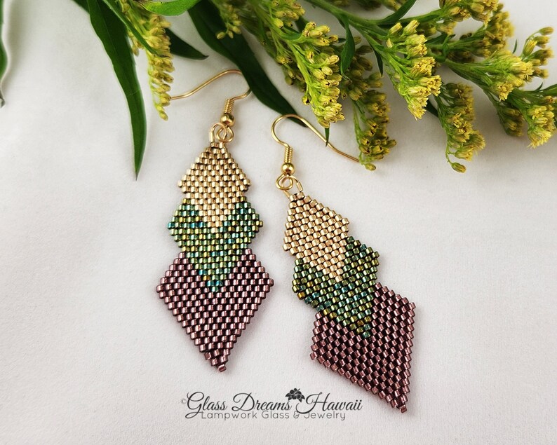 Beaded Geometric Shape Dangle Earrings Hand Beaded Drop Earrings All Occasion Jewelry Statement Earrings Fashion Jewelry image 5