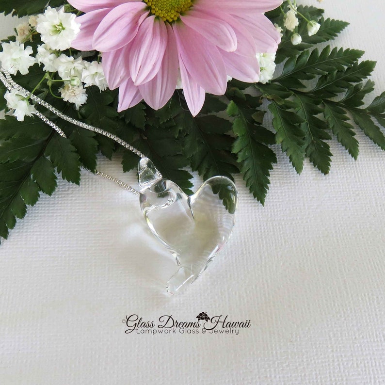 Crystal Clear Glass Heart Necklace, Boro Glass Heart, Handmade Lampwork Glass, Valentine Heart Necklace, For Someone Special image 1