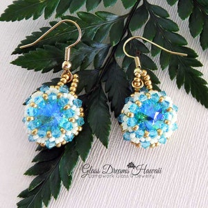 Beaded Crystal Dangle Earrings Swarovski Crystal Dangle Earrings Swarovski Glacier Blue Rivolis Beaded Bezel Crystal Earrings image 5