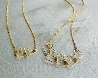 Connected Heart Necklace, Linked Heart Necklace, Dainty Heart Necklace