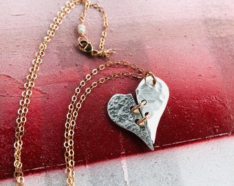 Mended Heart Necklace, Broken Heart Necklace, Two Halves Heart Necklace