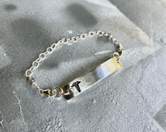 Double Clasp Medical Alert Bracelet, Detachable Medical ID Charm Bracelet, Custom Bar Bracelet