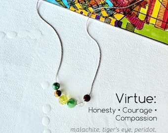 Sliding Gemstone Necklace with Virtue, Honesty, Courage, Compassion Energy Cluster