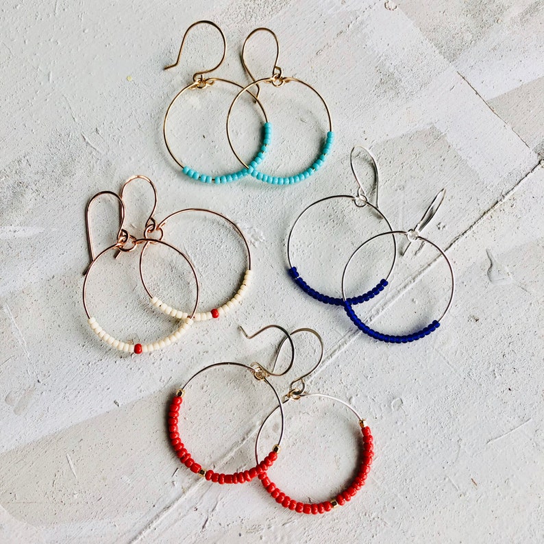 Hoop Earrings Beaded Hoop Earrings Dangle Hoop Earrings Etsy