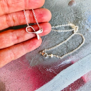 Awareness Ribbon Necklace, Attached Ribbon Necklace, Silver Ribbon Necklace, Gold Ribbon Necklace, Cancer Ribbon Necklace
