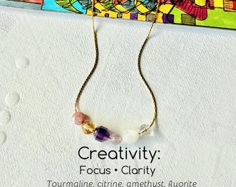 Sliding Gemstone Necklace with Creativity, Focus, and Clarity Energy Cluster