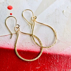 Gold Hoop Earrings, Gold Dangle Hoop Earrings, Hammered Hoop Earrings,
