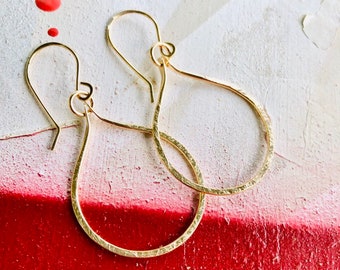 Gold Hoop Earrings, Gold Dangle Hoop Earrings, Hammered Hoop Earrings,