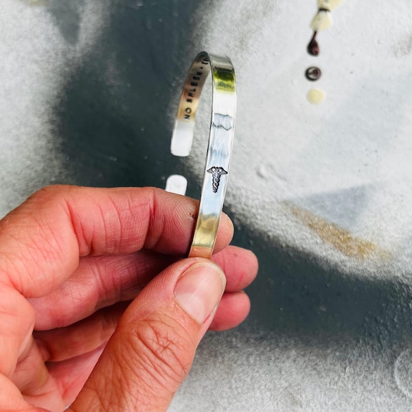 Hand Stamped Medical Alert Cuff Bracelet: Sterling Silver