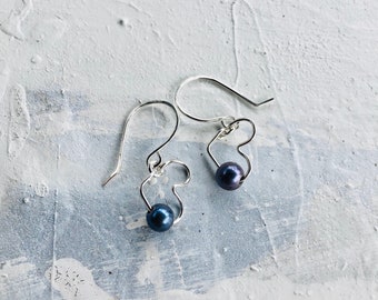 Tiny Sterling Silver or Gold Filled Heart Earrings: Freshwater Pearl