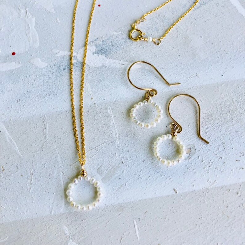 Pearl Necklace Open Circle Pearl Necklace Tiny Pearl Etsy