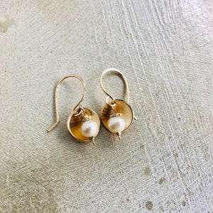Oyster Pearl Earrings, Pearl Earrings, Hammered Disc Earrings, Everyday Earrings, Gifts for Her, Dome Earrings image 2