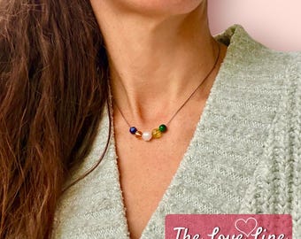 Gemstone Energy Necklace, Sliding Bead Pendant, Valentine's Day Gift
