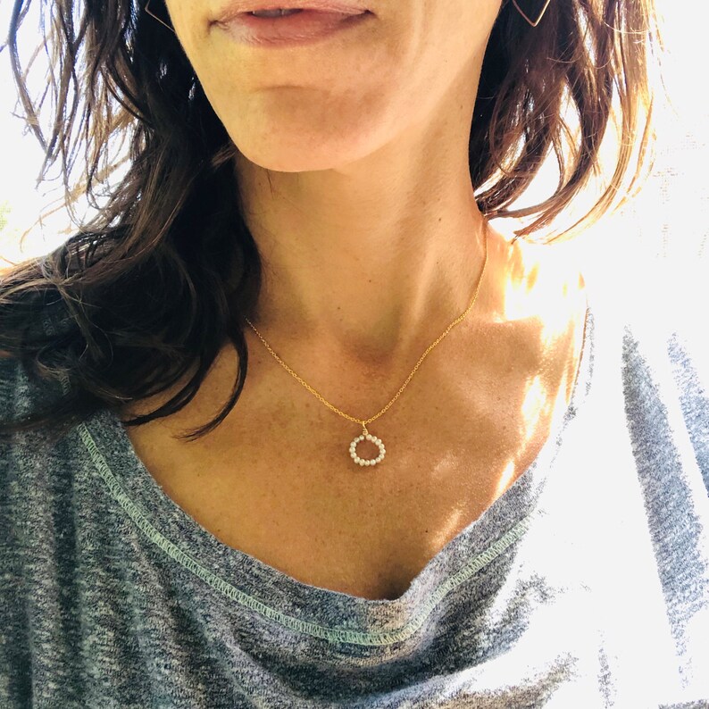 Pearl Necklace Open Circle Pearl Necklace Tiny Pearl Etsy