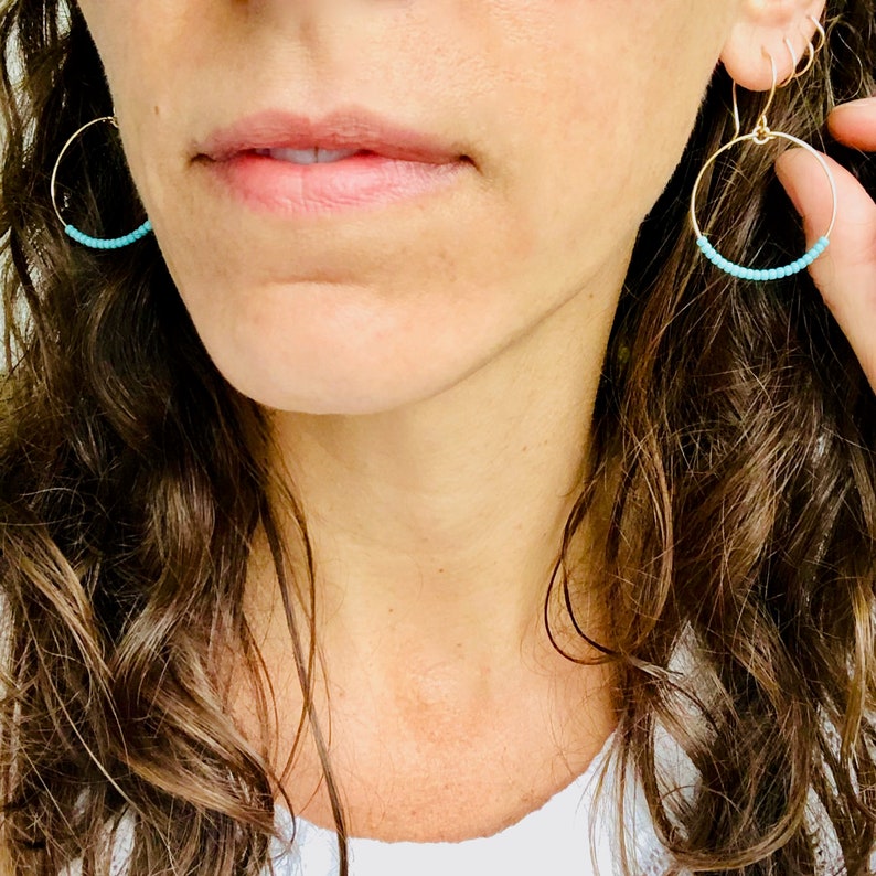 Hoop Earrings Beaded Hoop Earrings Dangle Hoop Earrings Etsy