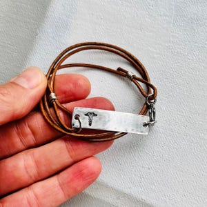 Medical Alert Bracelet with Stainless Steel Bar and Leather Wrap Cord, Medical ID Bracelet, Custom Leather Bracelet