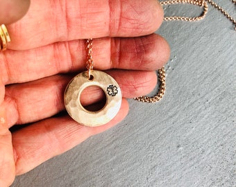 Medical ID Necklace, Bronze Open Circle Necklace, Rose Gold Circle Necklace, Washer Necklace,