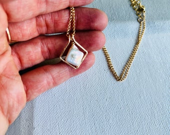Square Freshwater Pearl Necklace: 14k Gold Filled or Sterling Silver